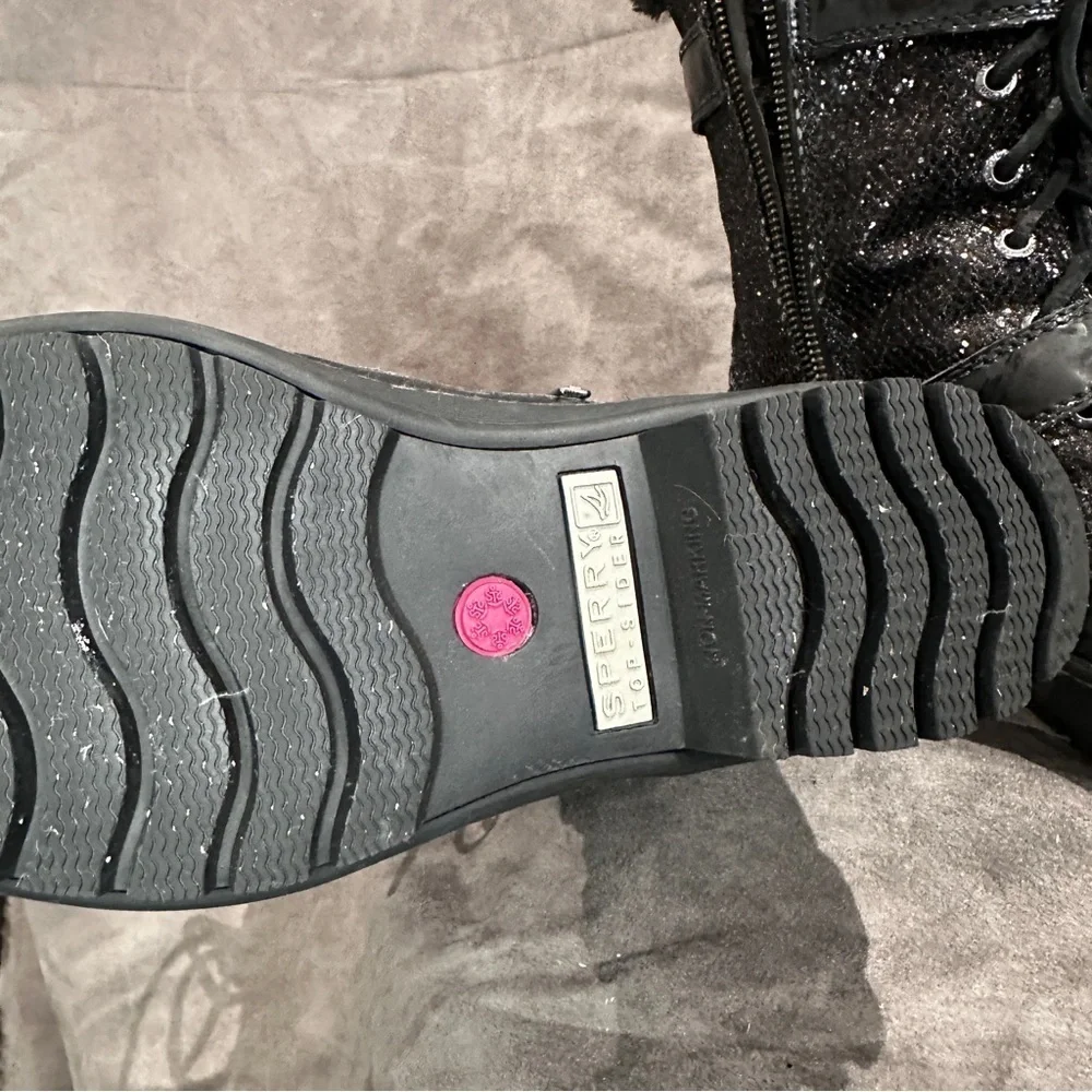 Sperry Top-Sider Alpine Glitter Fur Combat Boots Black 8M Streetwear Luxe